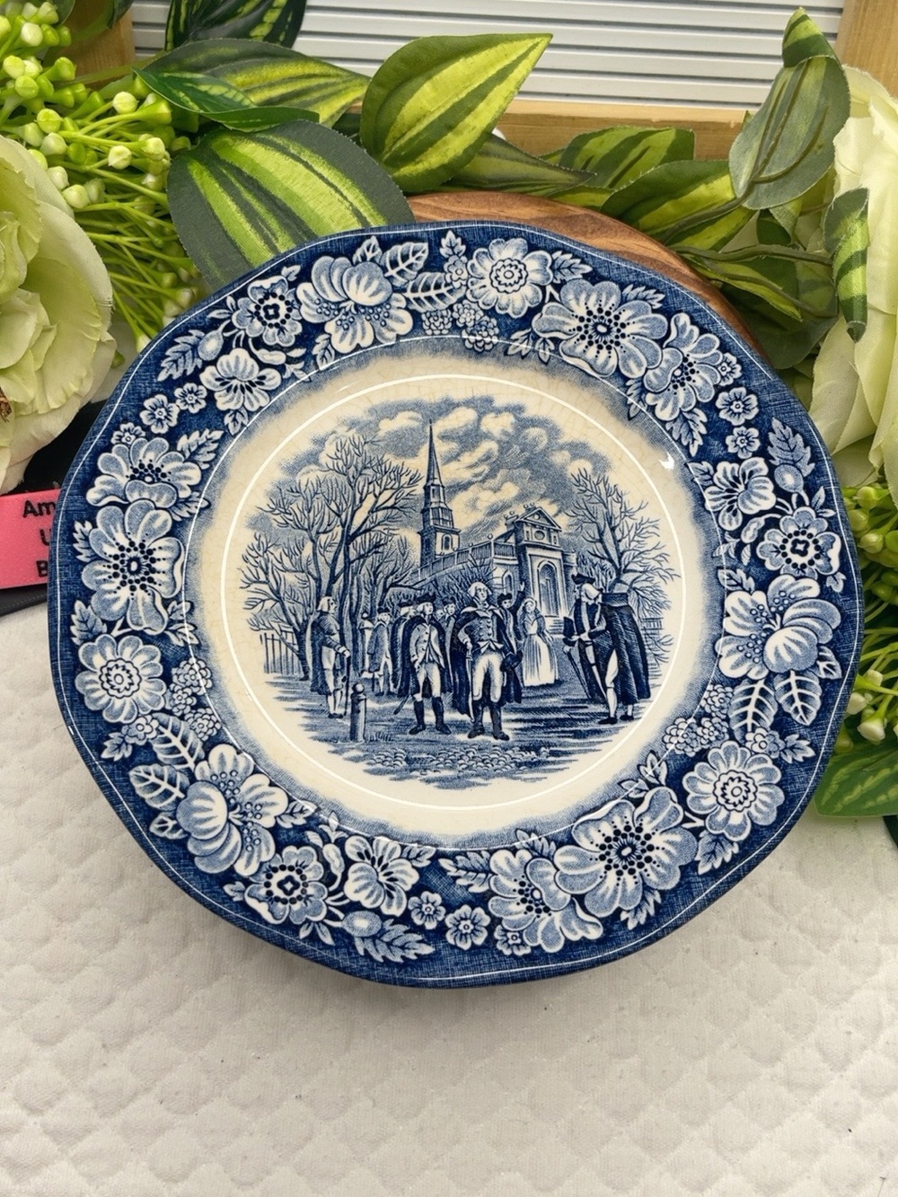 Vintage Liberty Blue Staffordshire Washington Leaving Christ Church 7” Plate Eng